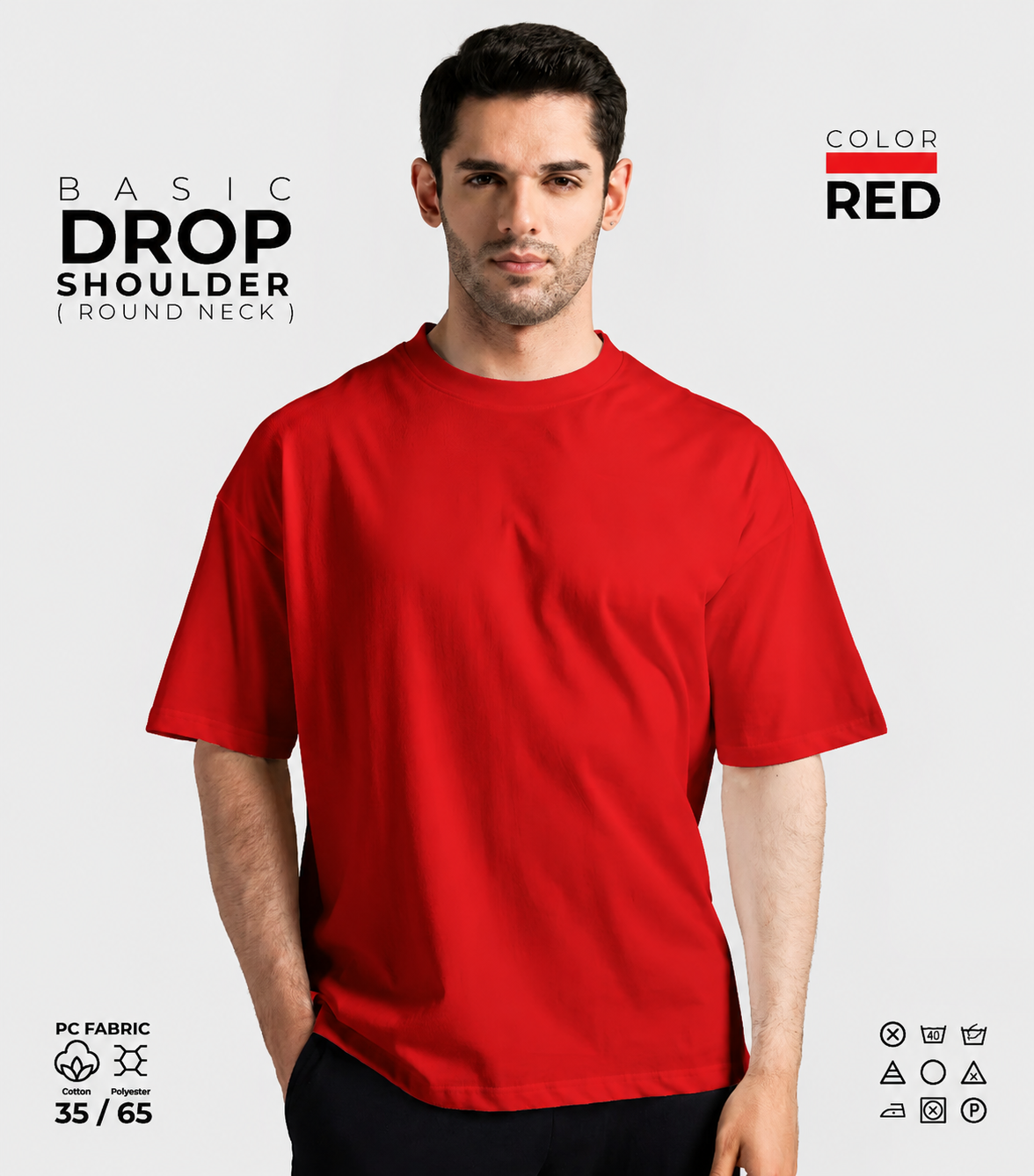 Basic Drop Shoulder Round Neck T-Shirt – Red