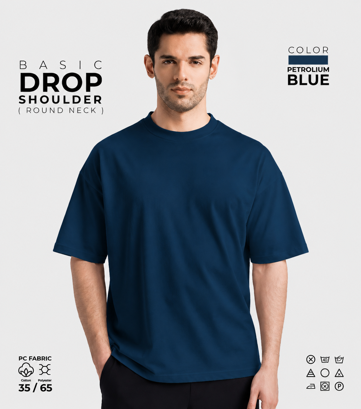 Basic Drop Shoulder Round Neck – Petroleum Blue