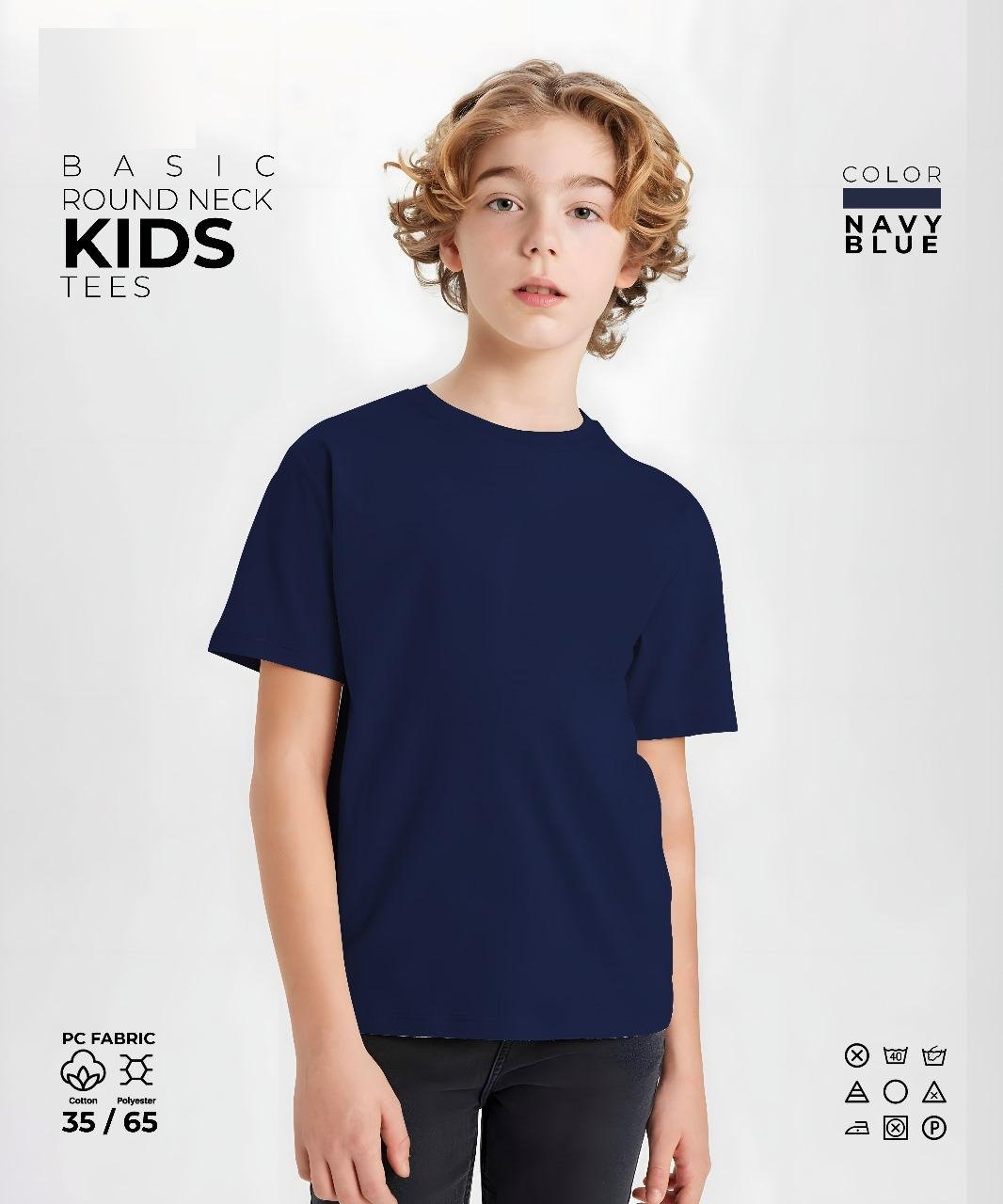 Navy Blue Kids Round Neck T-Shirt
