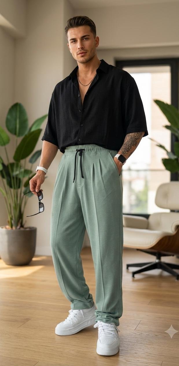 Men’s Loose Bottom Pintex Trousers